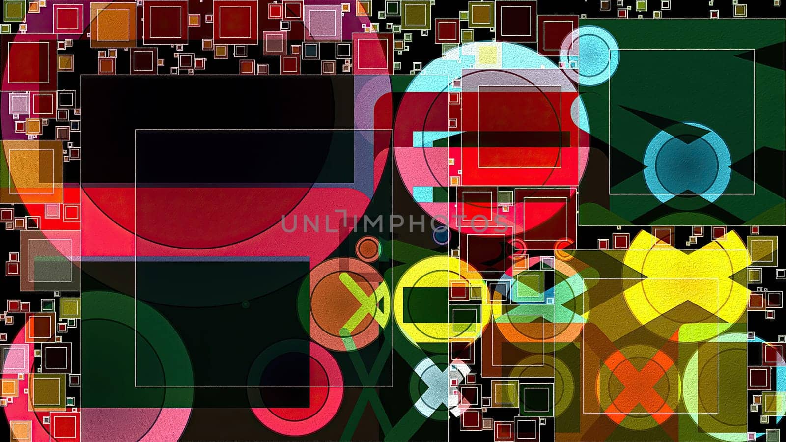 Artwork of abstract composition made with geometrical shapes and elements