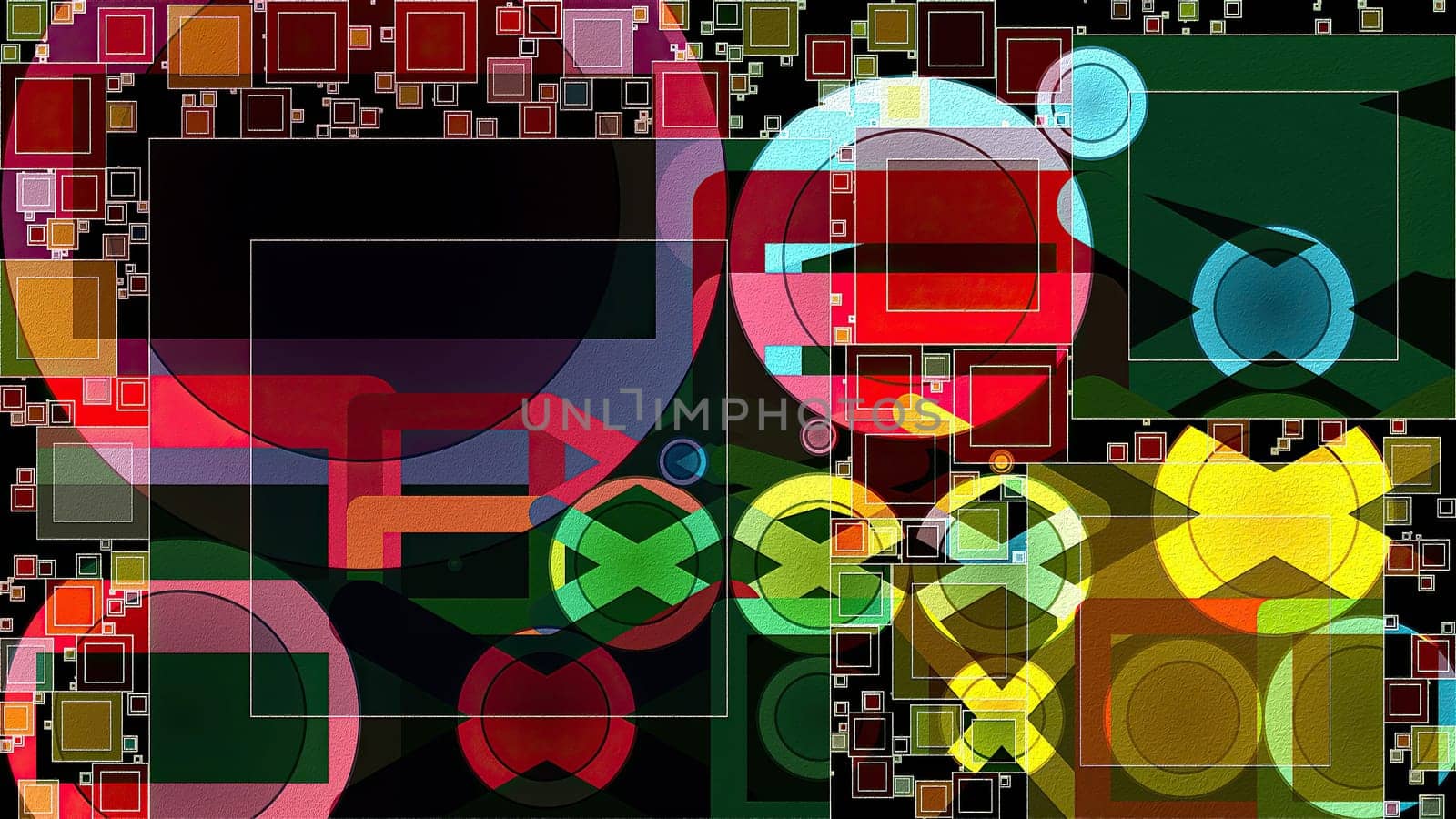 Artwork of abstract composition made with geometrical shapes and elements