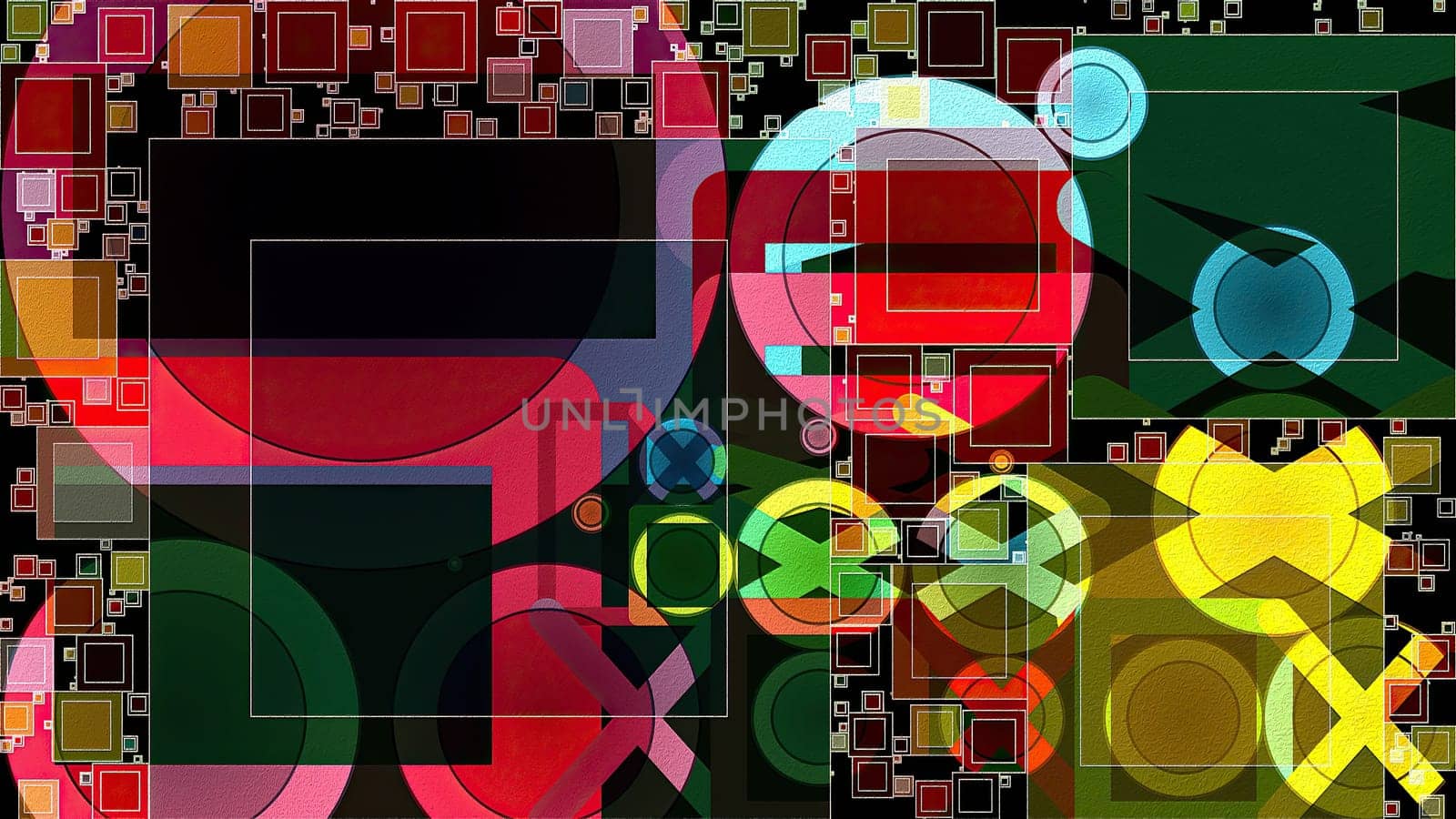 Artwork of abstract composition made with geometrical shapes and elements
