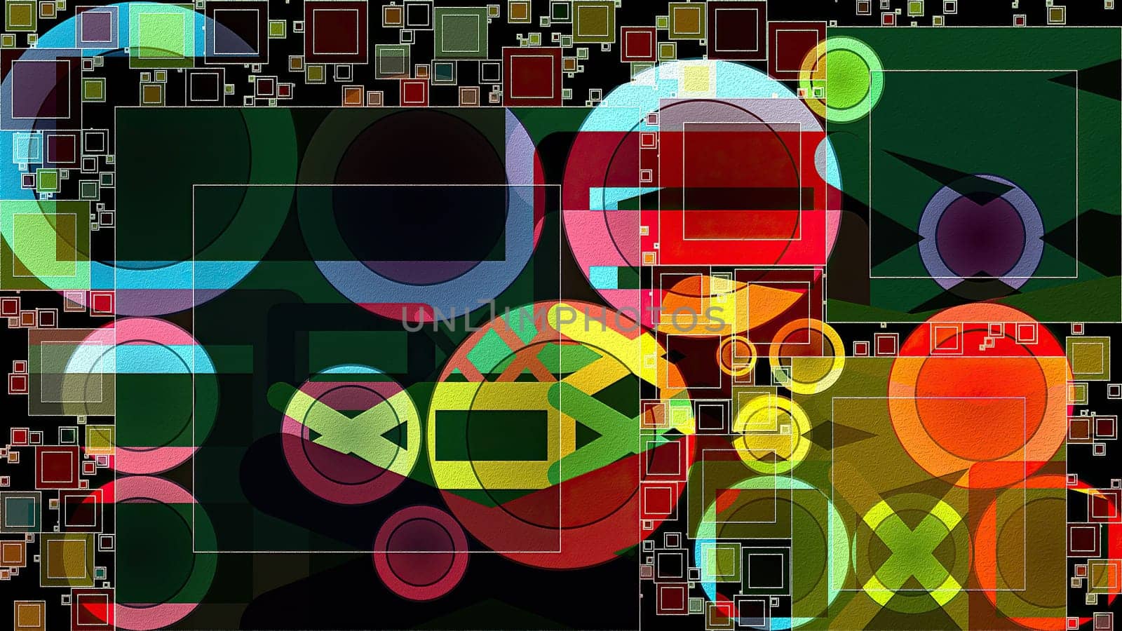 Artwork of abstract composition made with geometrical shapes and elements