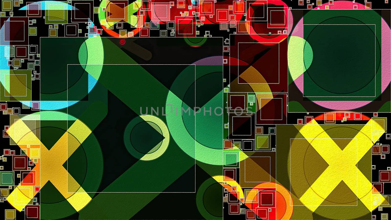 Artwork of abstract composition made with geometrical shapes and elements