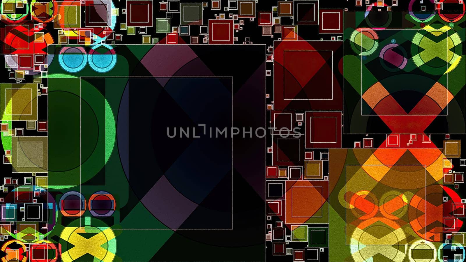 Artwork of abstract composition made with geometrical shapes and elements