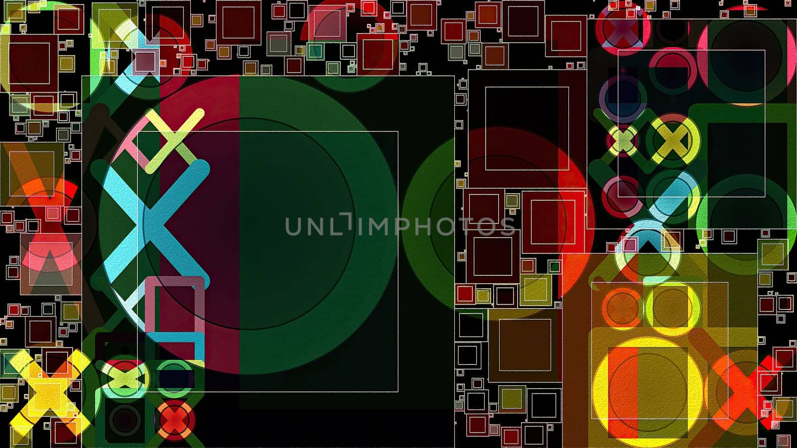 Artwork of abstract composition made with geometrical shapes and elements