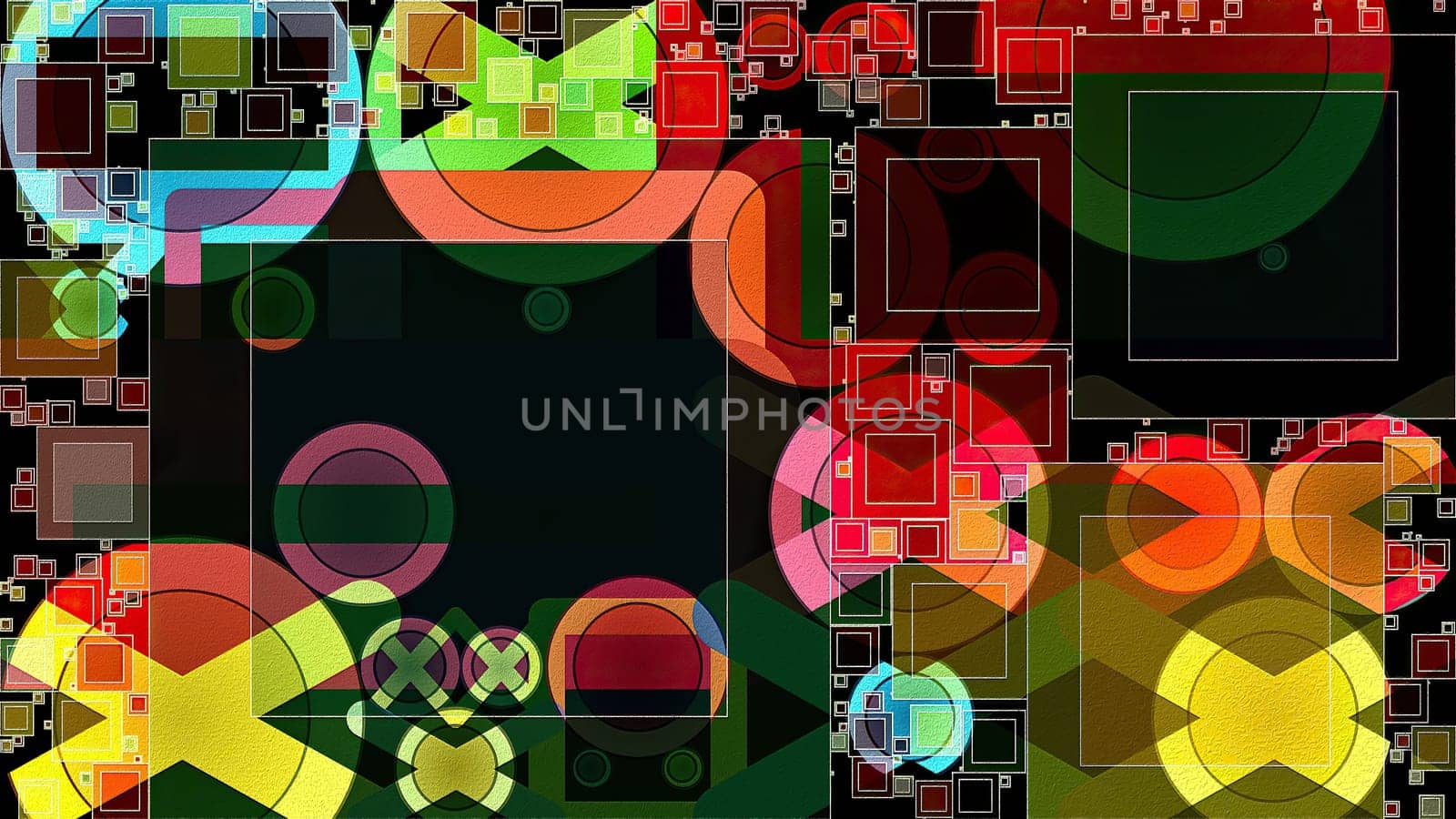 Artwork of abstract composition made with geometrical shapes and elements