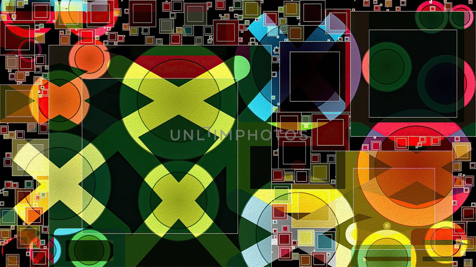 Artwork of abstract composition made with geometrical shapes and elements