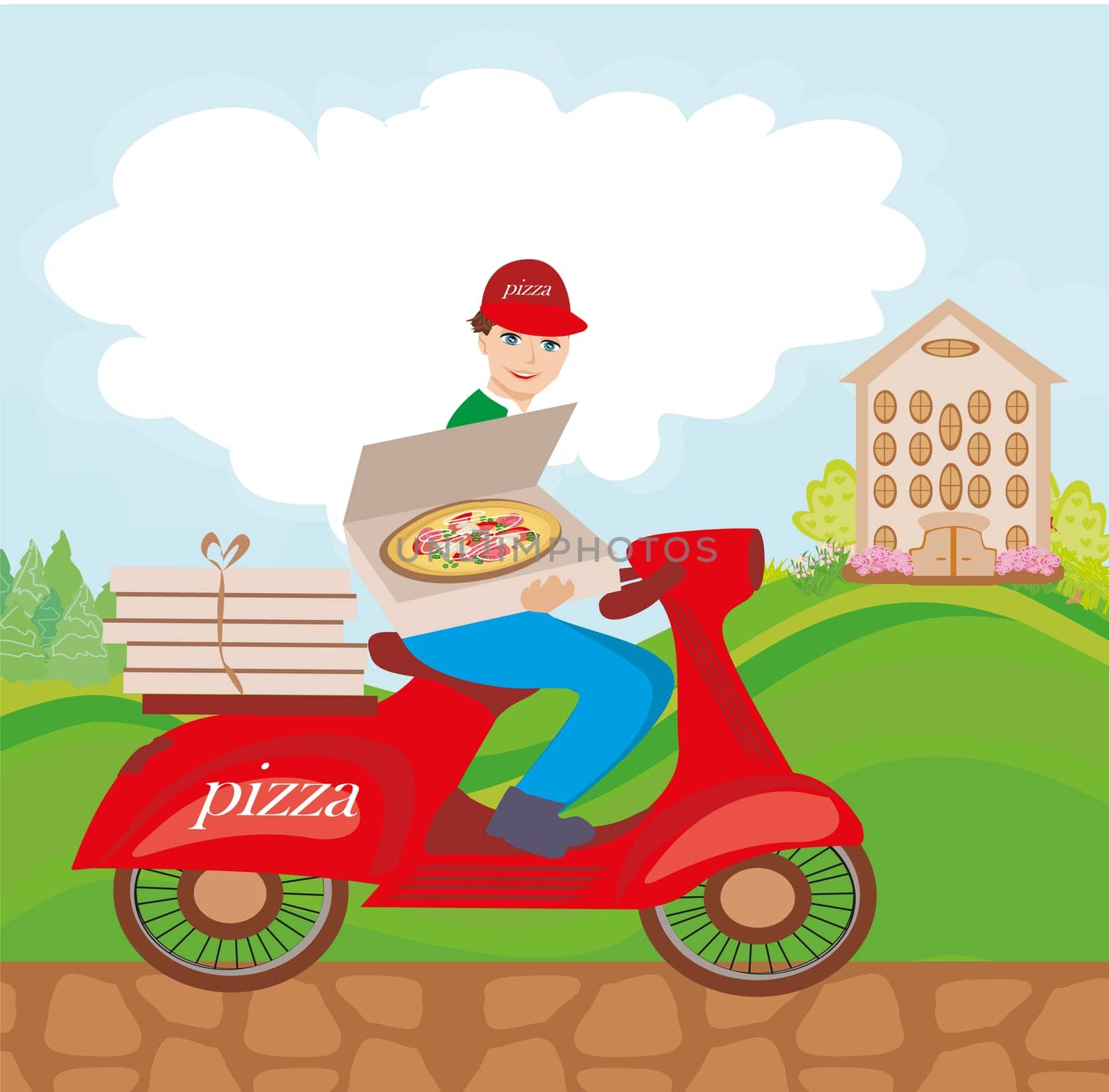 pizza delivery man on a motorcycle