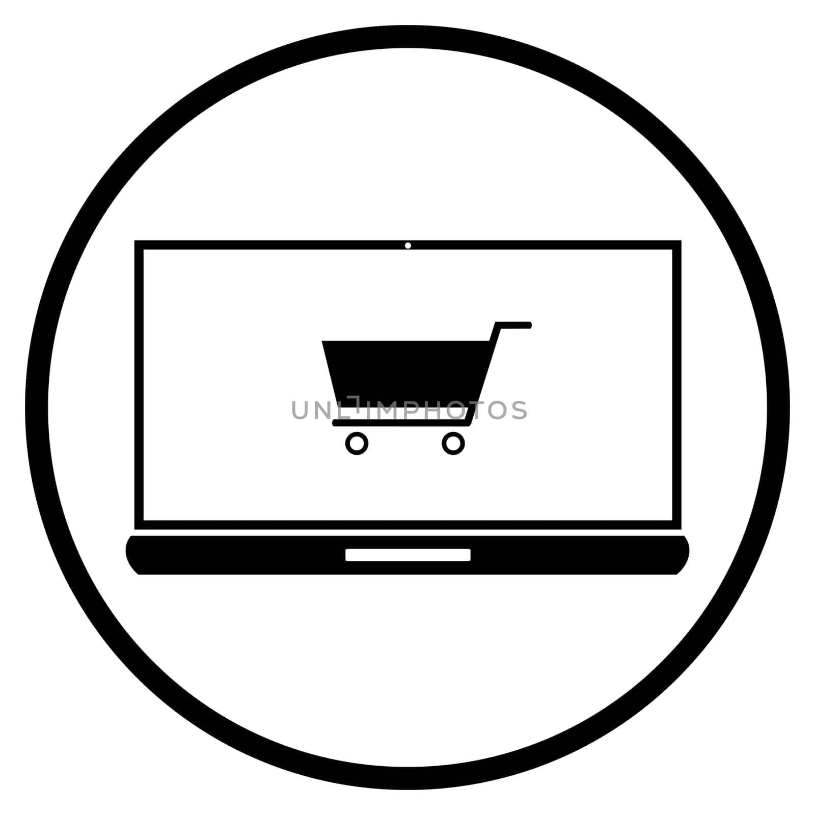 Online Shopping Symbol - Flat Icon in circle showing E-Commerce