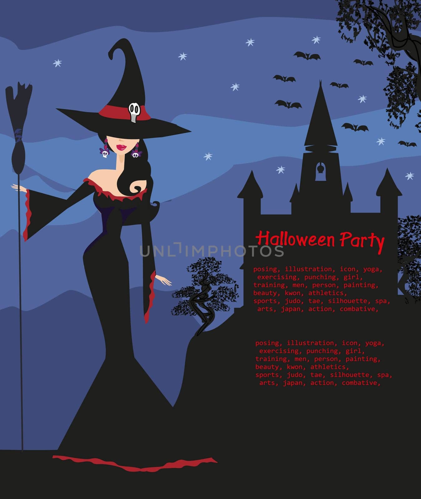 halloween invitation with beautiful witch