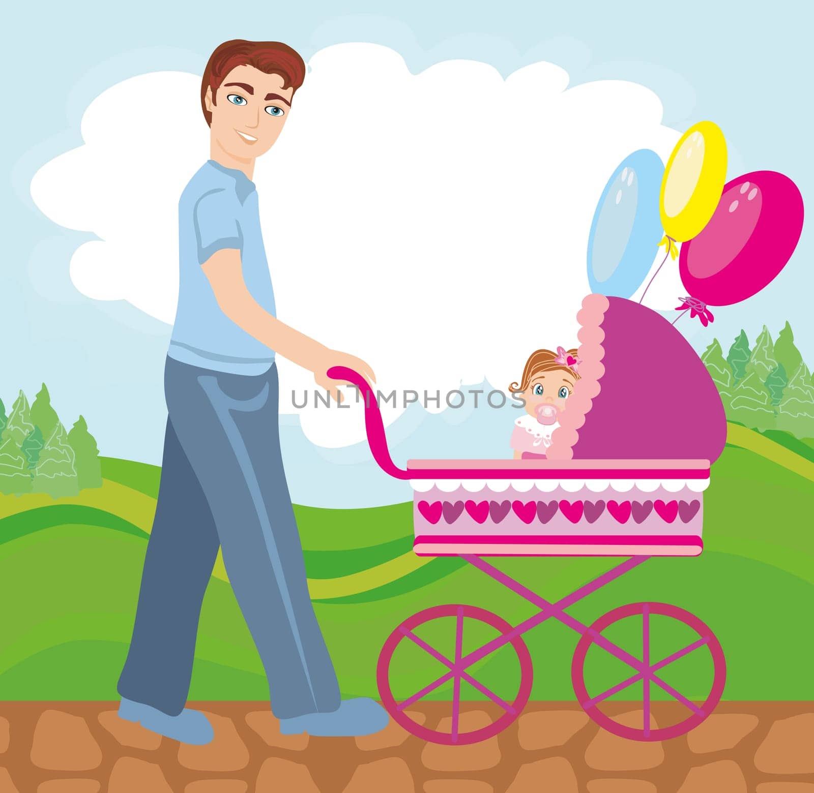 Dad walks with daughter in the park