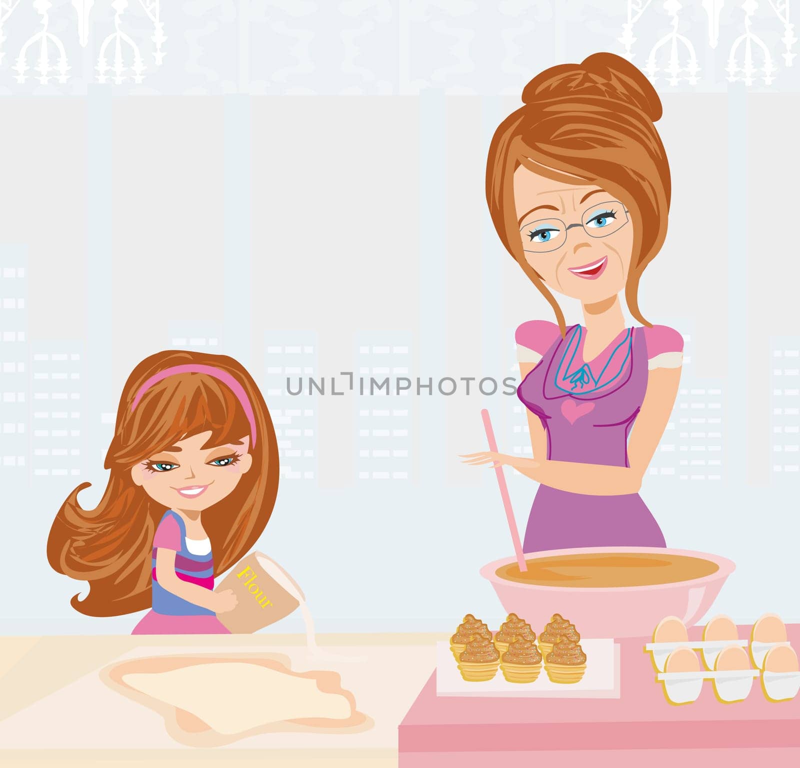 Grandma baking cookies with her granddaughter