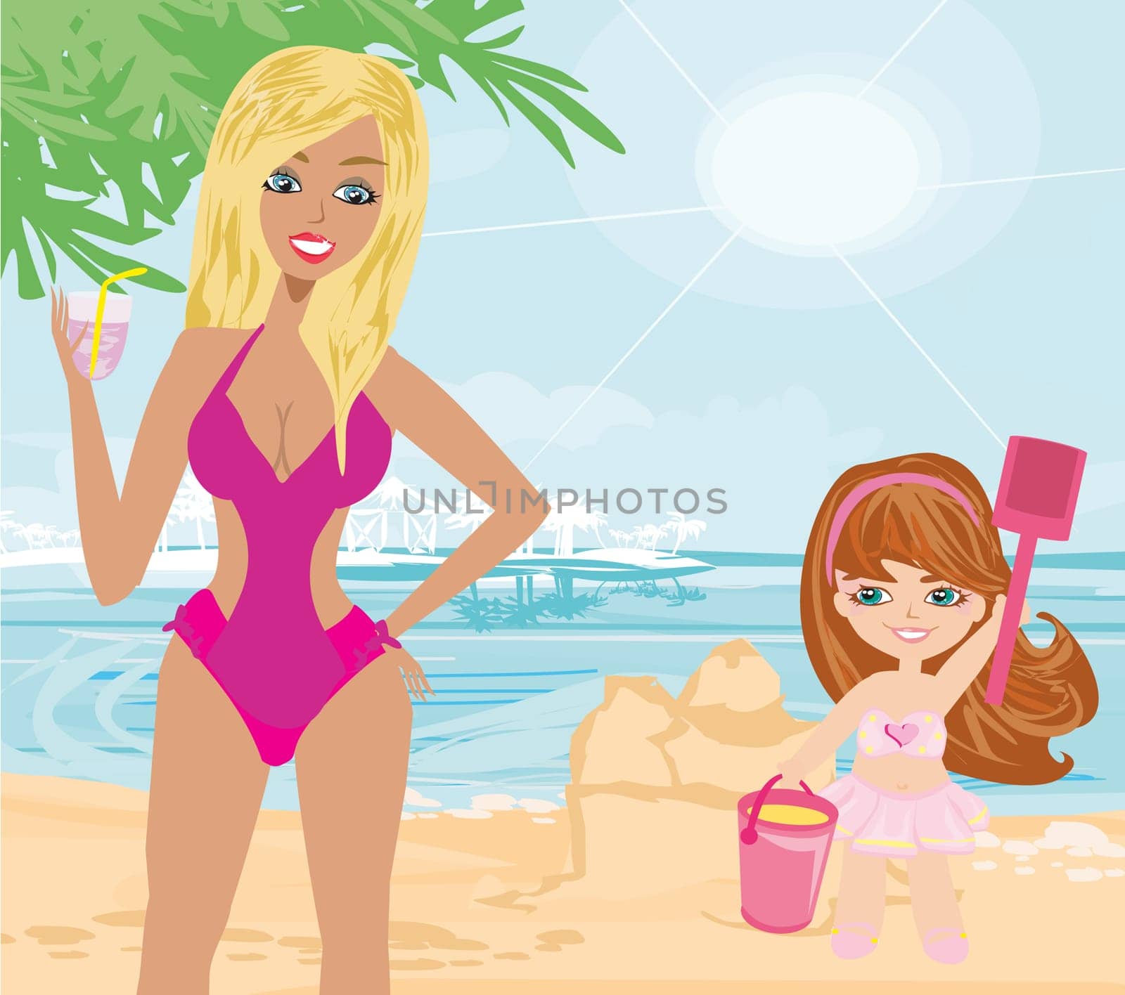 Mother and daughter on the beach