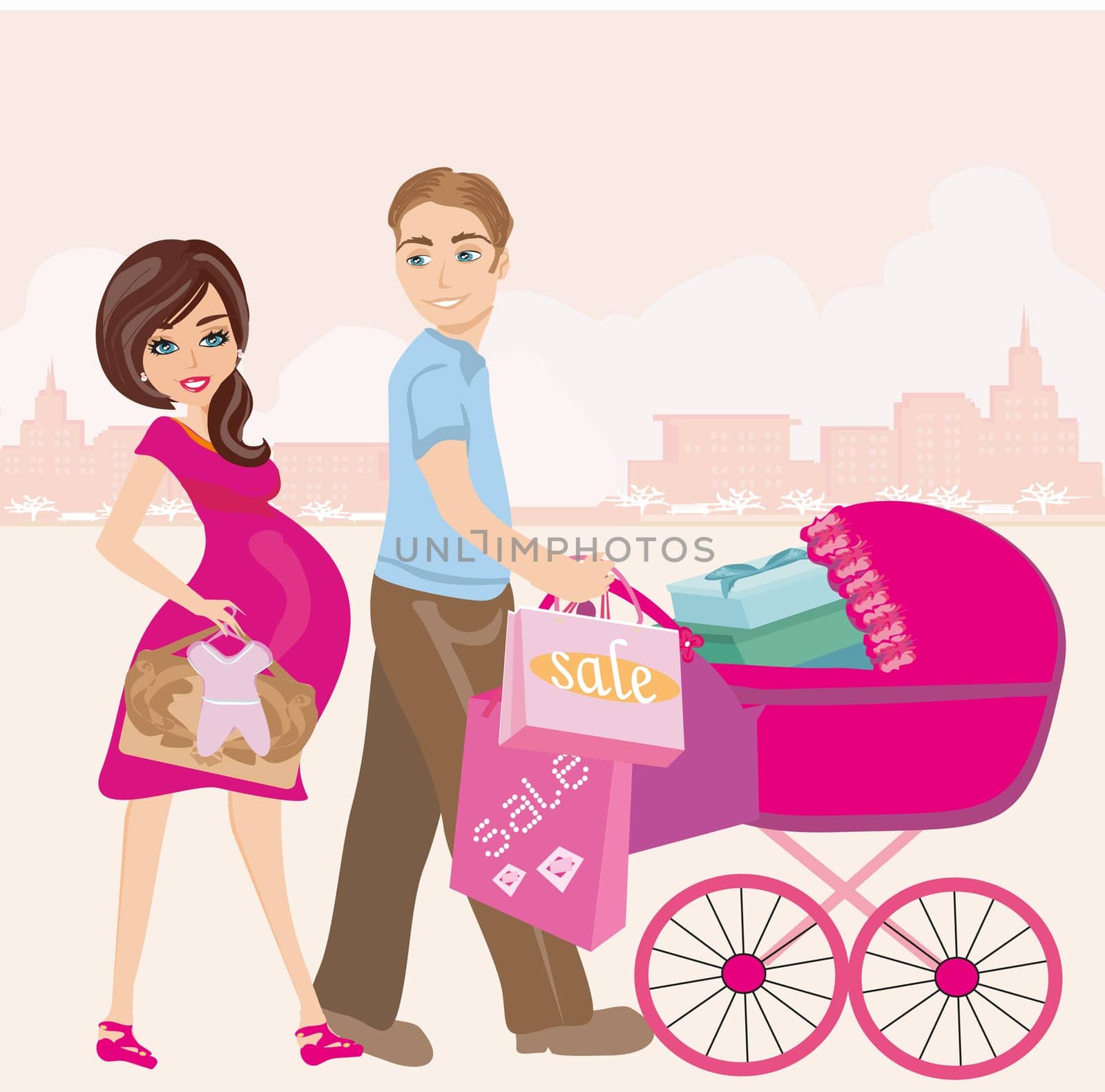 beautiful pregnant woman and her husband on shopping