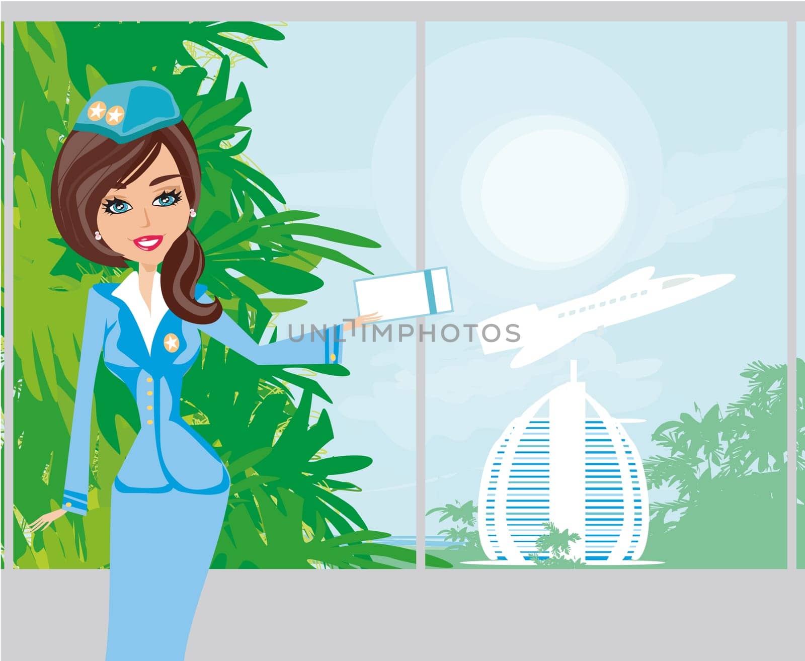 Beautiful stewardess with ticket
