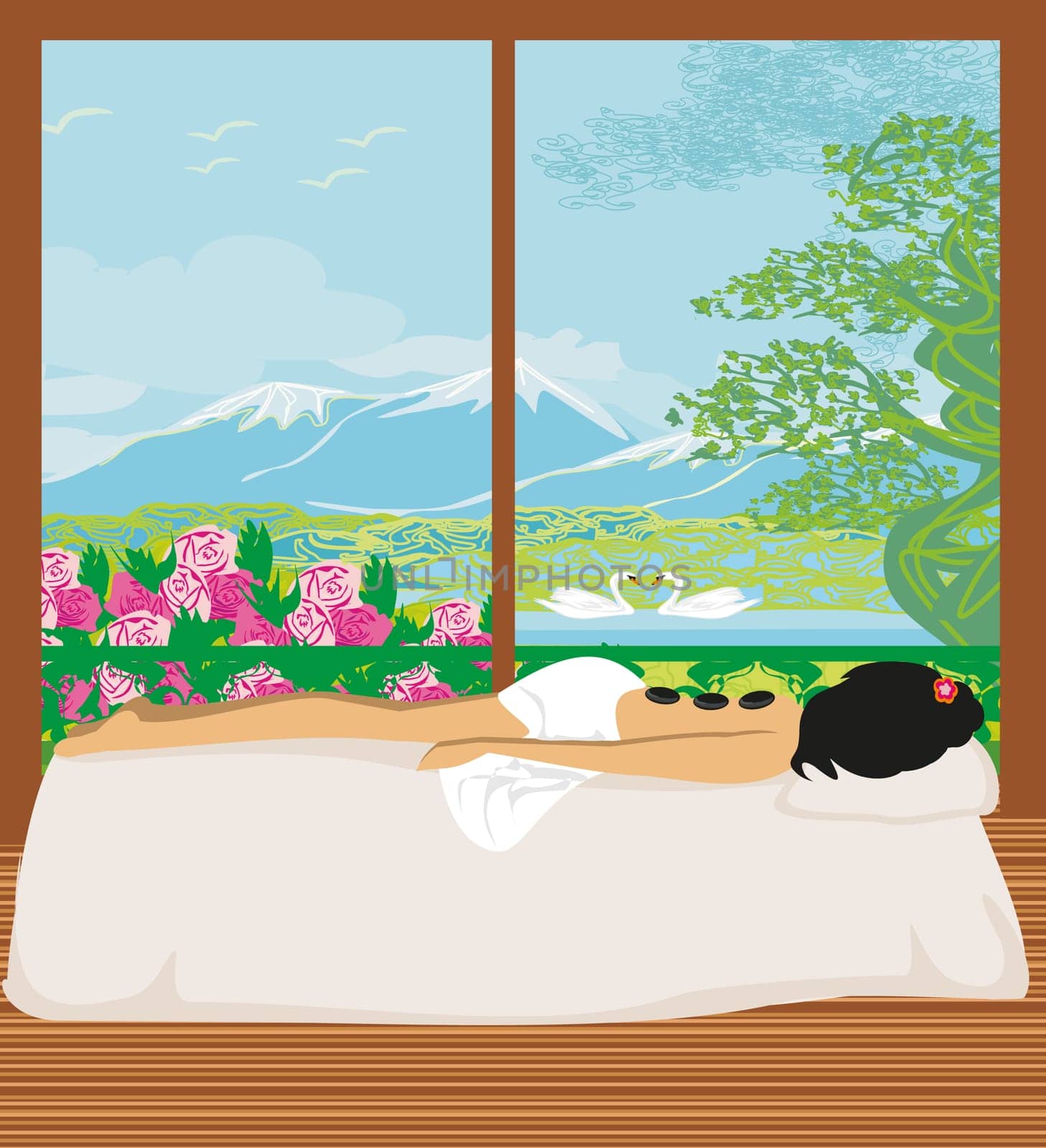 woman getting hot stone massage in spa salon
