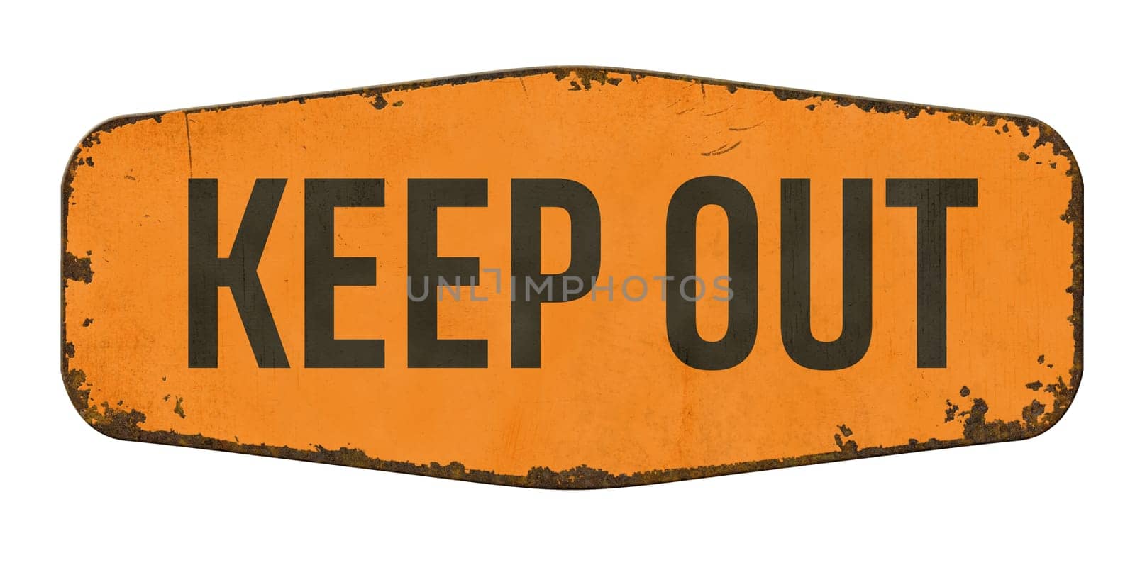 Vintage tin sign on a white background - Keep out