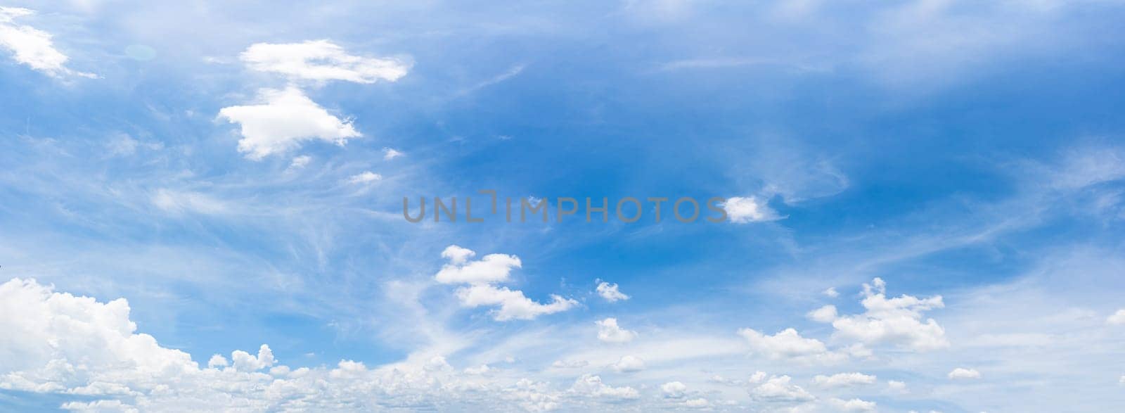Panorama fluffy clouds in the blue sky, Panoramic fluffy clouds against blue sky