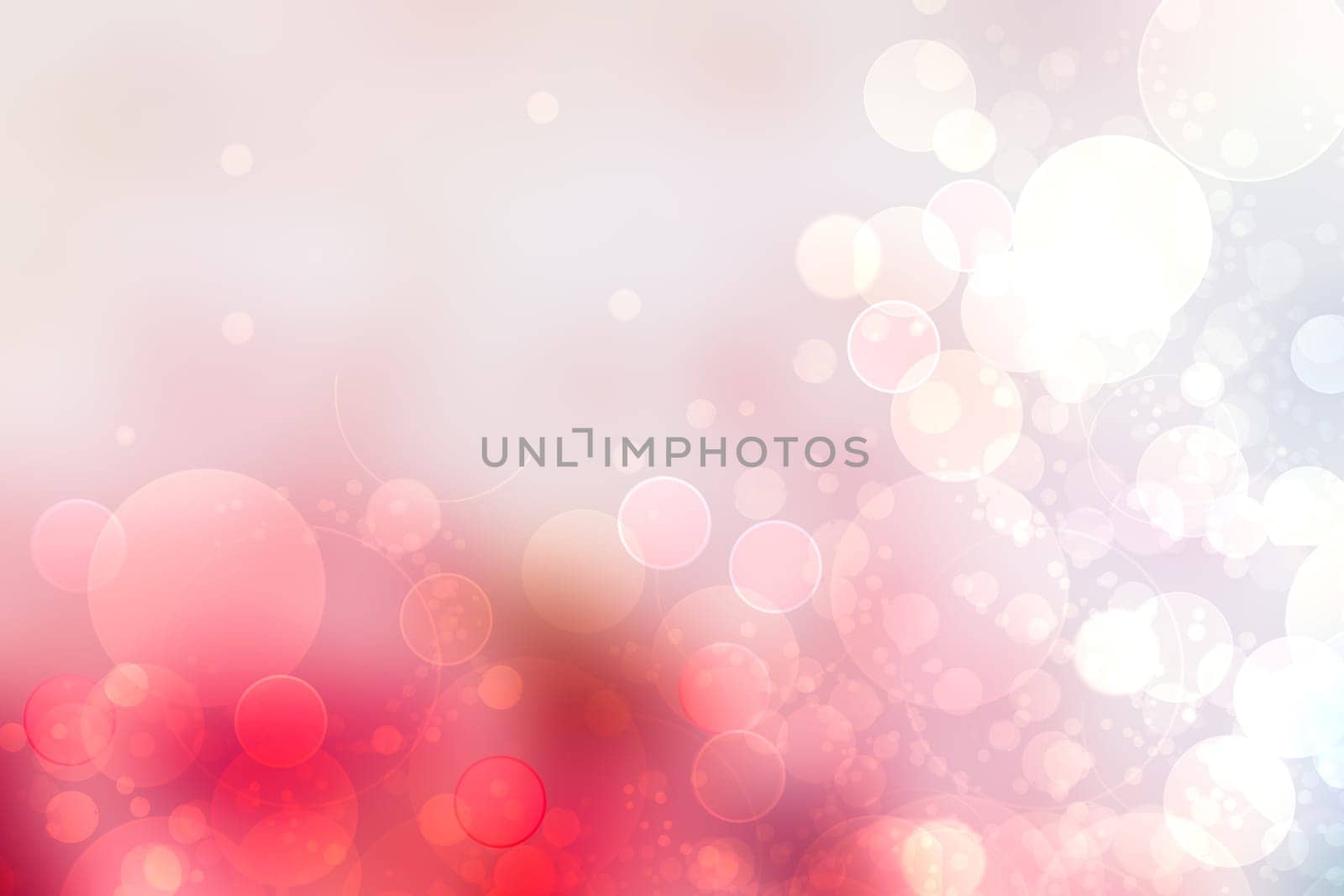 Abstract gradient red pink light blue white background texture with blurred bokeh circles and lights. Space for text design. Beautiful backdrop.