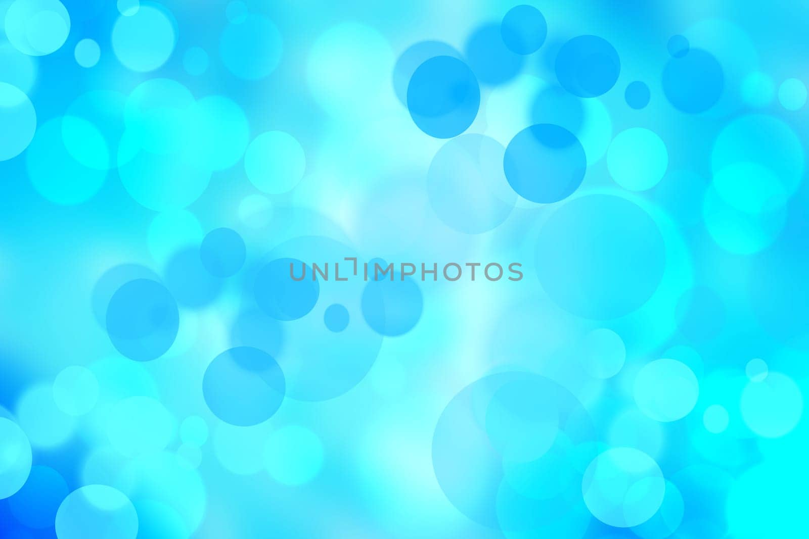 Abstract gradient of light blue turquoise dark blue white background texture with glowing circular bokeh lights. Beautiful colorful spring or summer backdrop.