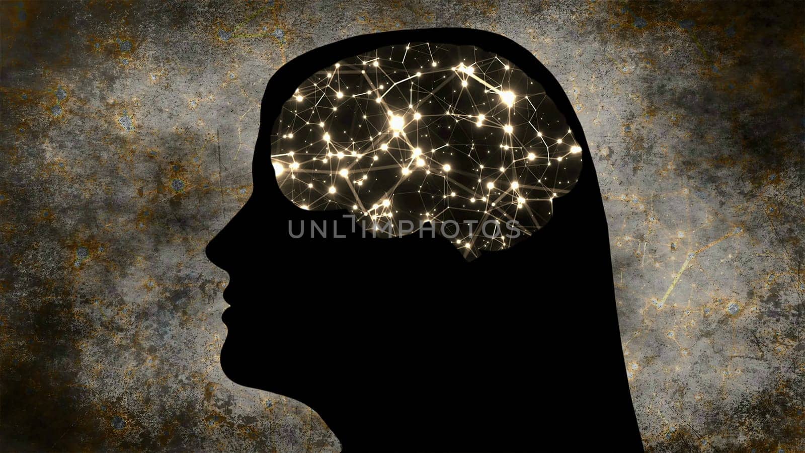 Portrait of Woman silhouette with Brain Connections Of Neurons,Portrait of Woman silhouette with Brain Connections Of Neurons