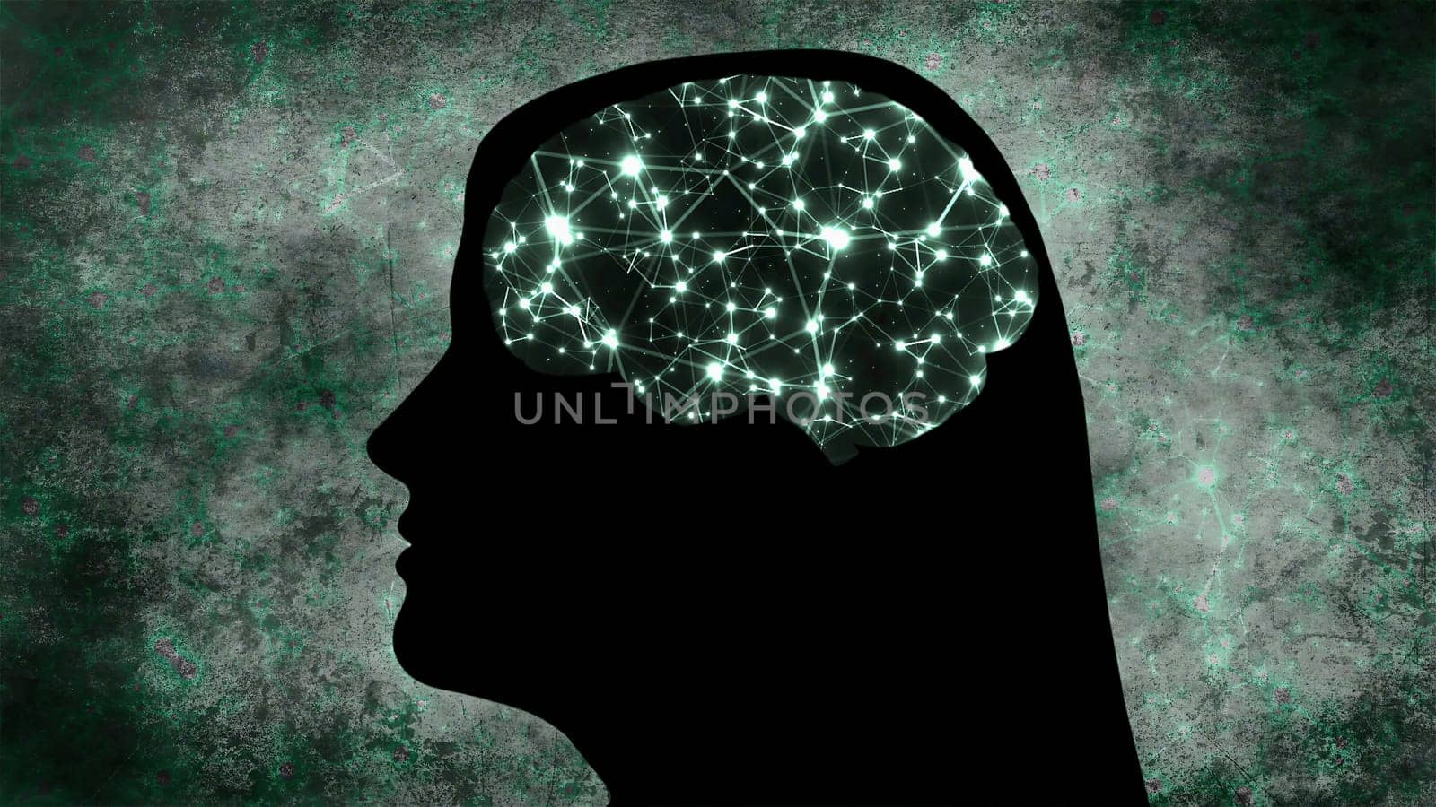 Portrait of Woman silhouette with Brain Connections Of Neurons,Portrait of Woman silhouette with Brain Connections Of Neurons