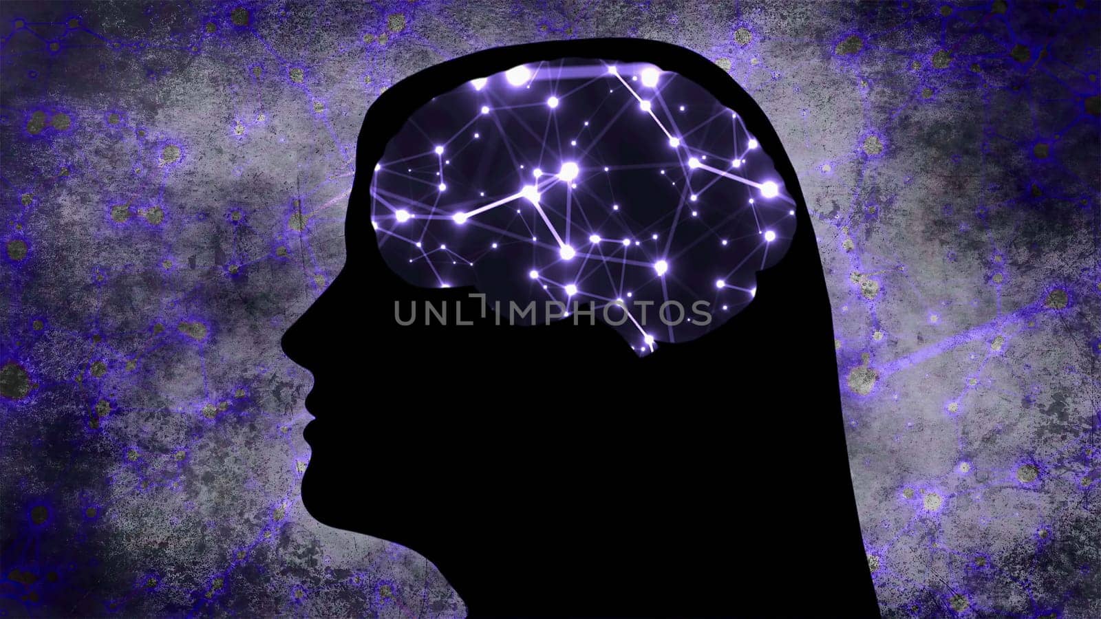 Portrait of Woman silhouette with Brain Connections Of Neurons,Portrait of Woman silhouette with Brain Connections Of Neurons