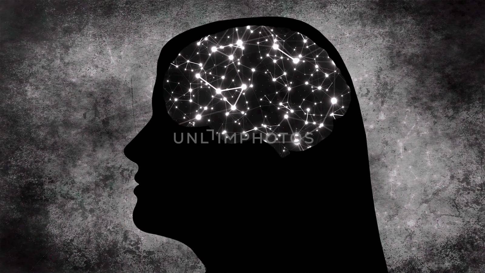 Portrait of Woman silhouette with Brain Connections Of Neurons,Portrait of Woman silhouette with Brain Connections Of Neurons