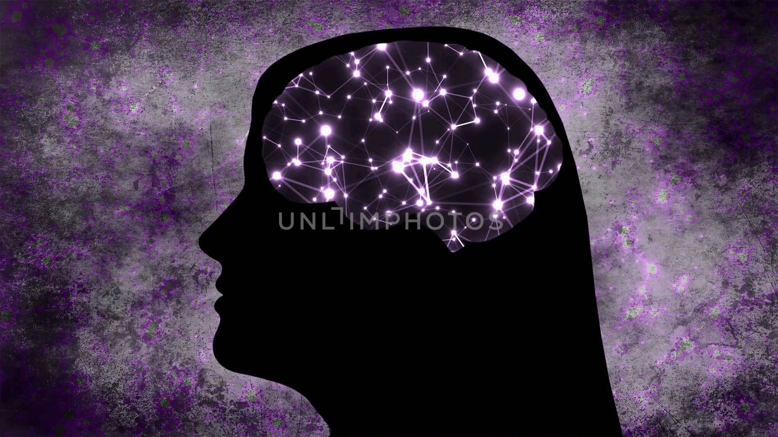 Portrait of Woman silhouette with Brain Connections Of Neurons,Portrait of Woman silhouette with Brain Connections Of Neurons