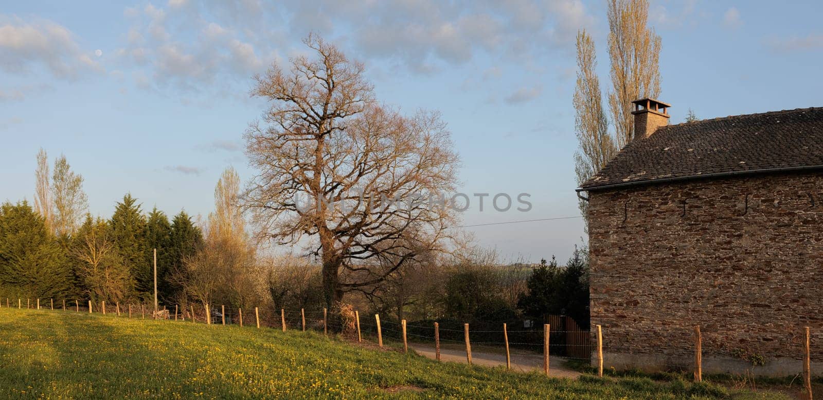 Country house in France field and trees