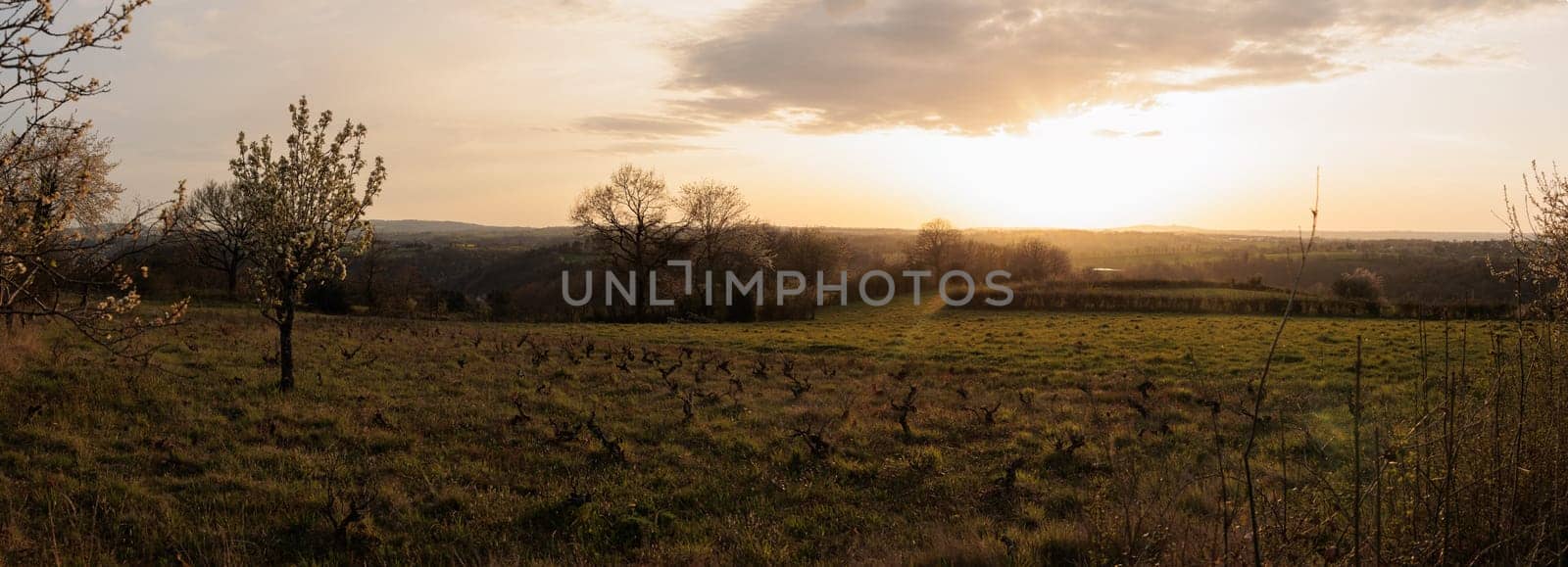 Scenic panorama country side at sunset