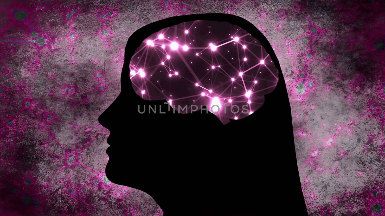 Portrait of Woman silhouette with Brain Connections Of Neurons,Portrait of Woman silhouette with Brain Connections Of Neurons