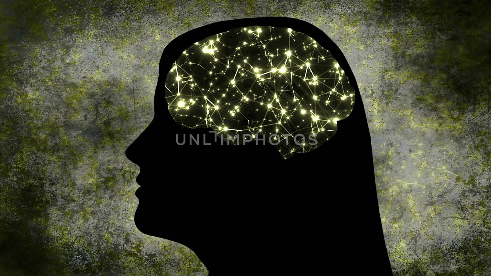 Portrait of Woman silhouette with Brain Connections Of Neurons,Portrait of Woman silhouette with Brain Connections Of Neurons