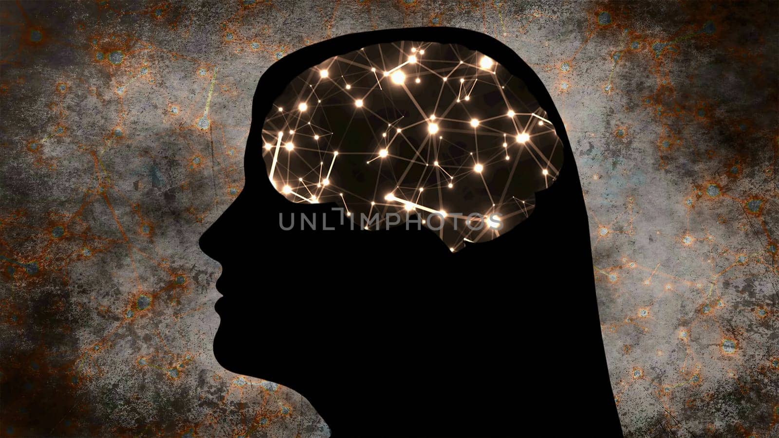 Portrait of Woman silhouette with Brain Connections Of Neurons,Portrait of Woman silhouette with Brain Connections Of Neurons