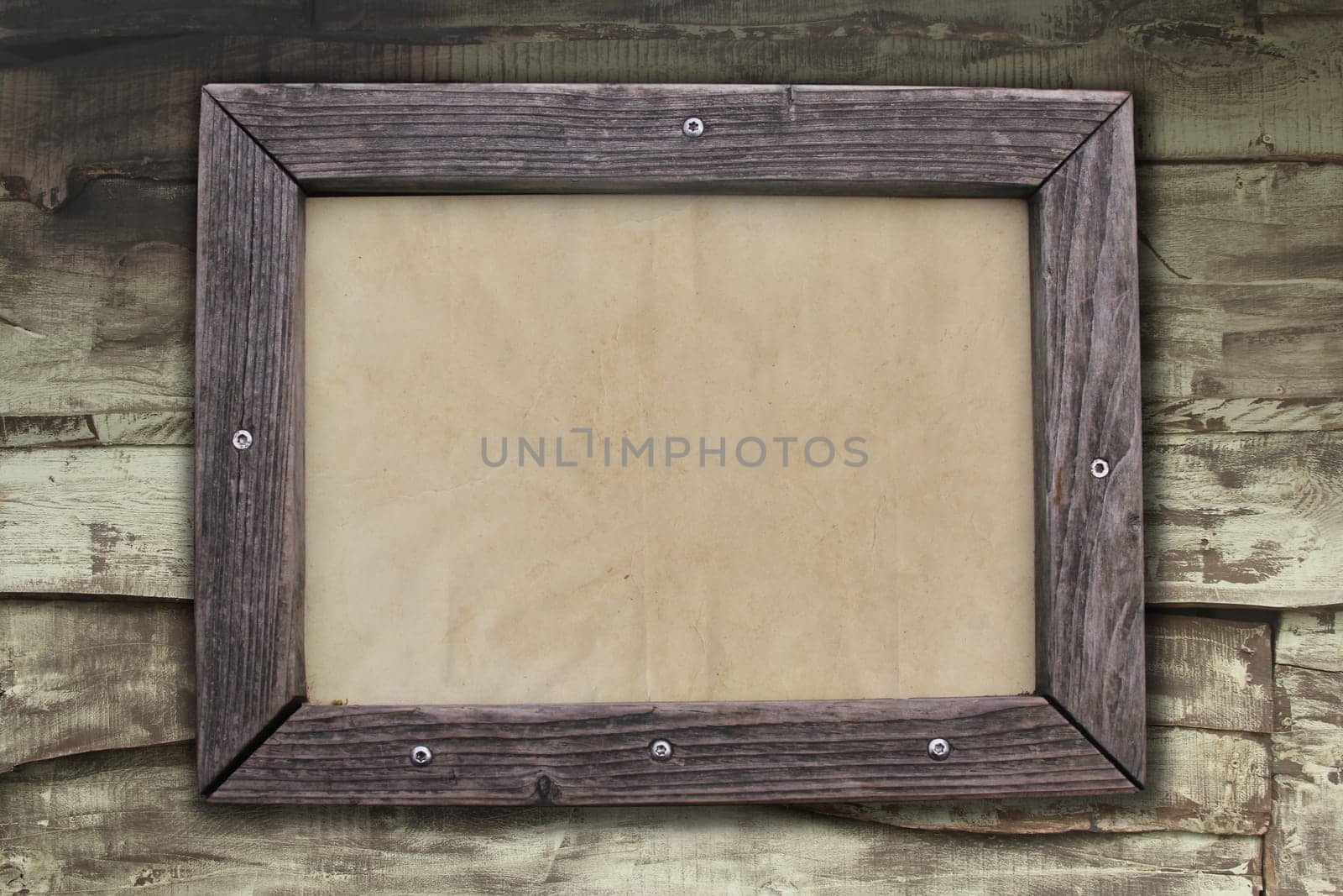 old wooden frame on wood background or texture
