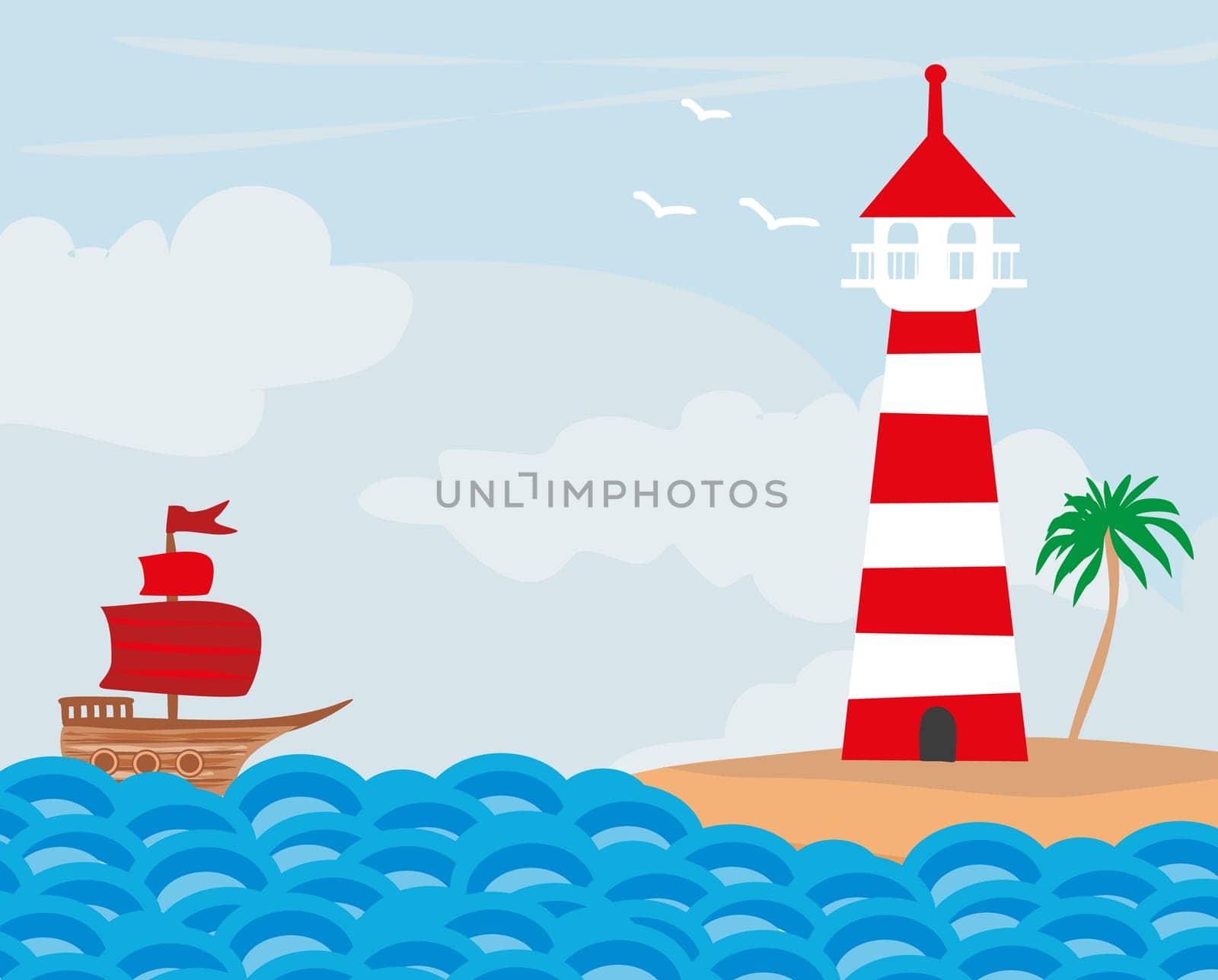 lighthouse seen from a tiny beach