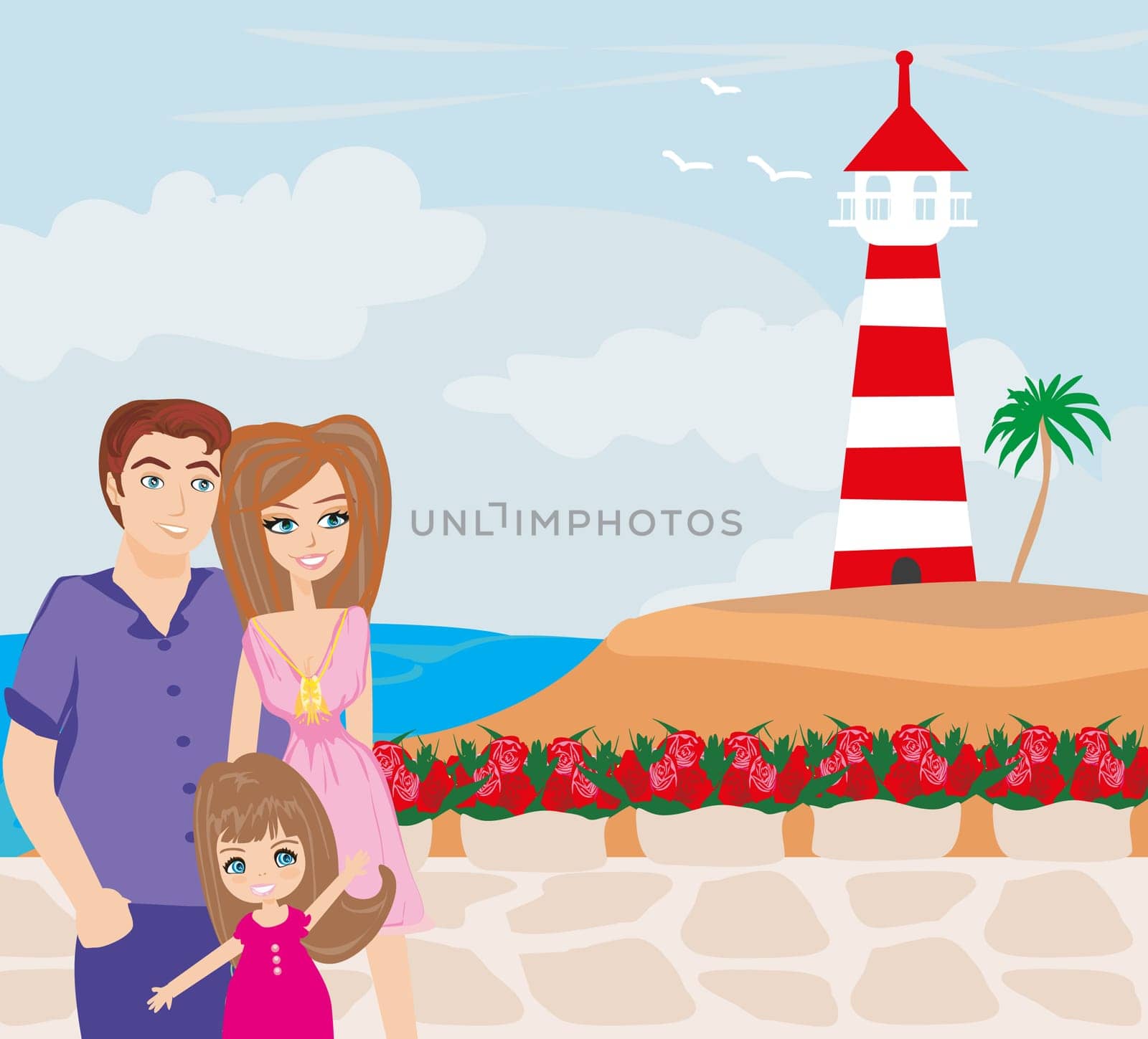 family on tropical vacation