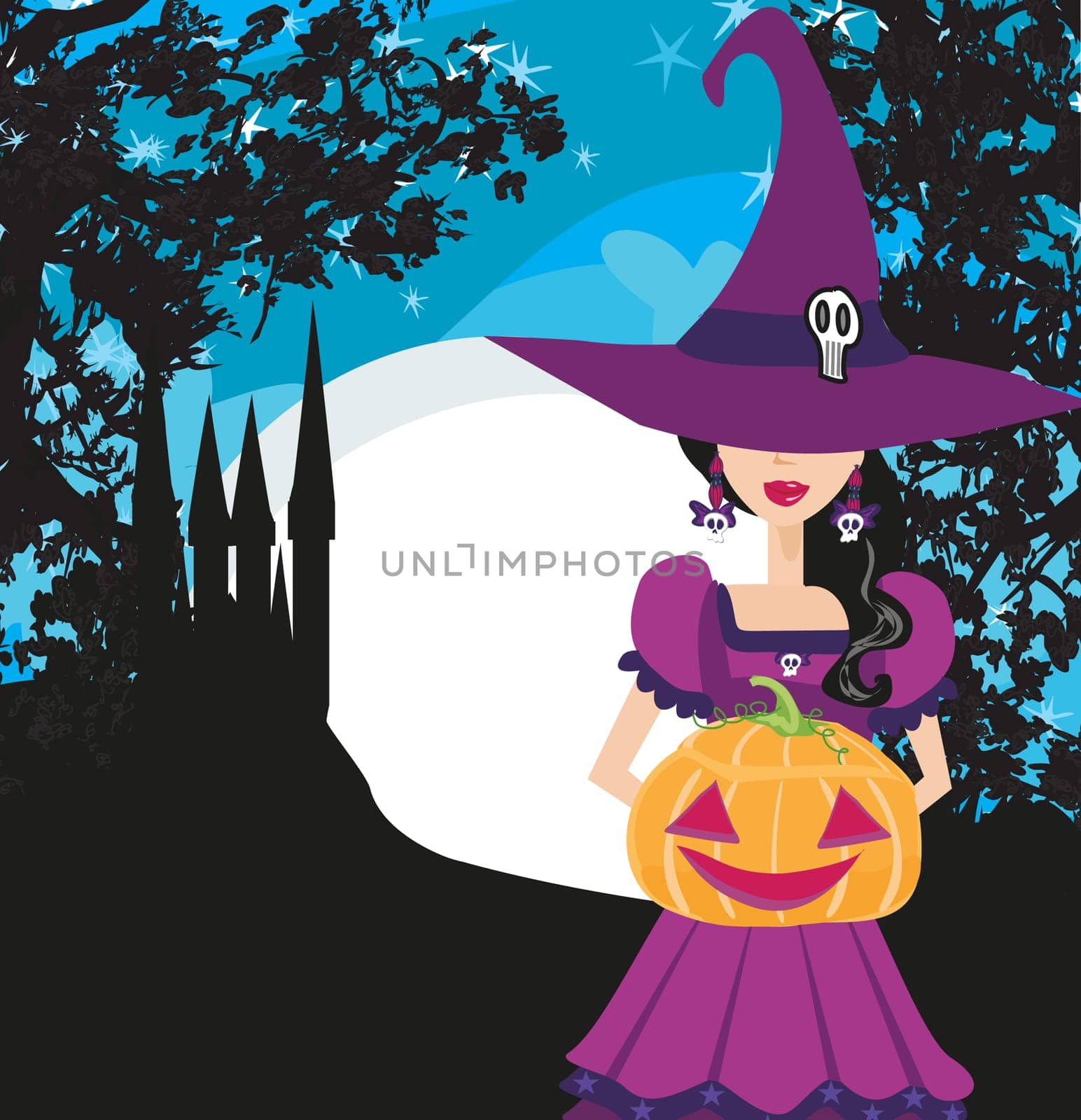 illustration of witch with Halloween pumpkin