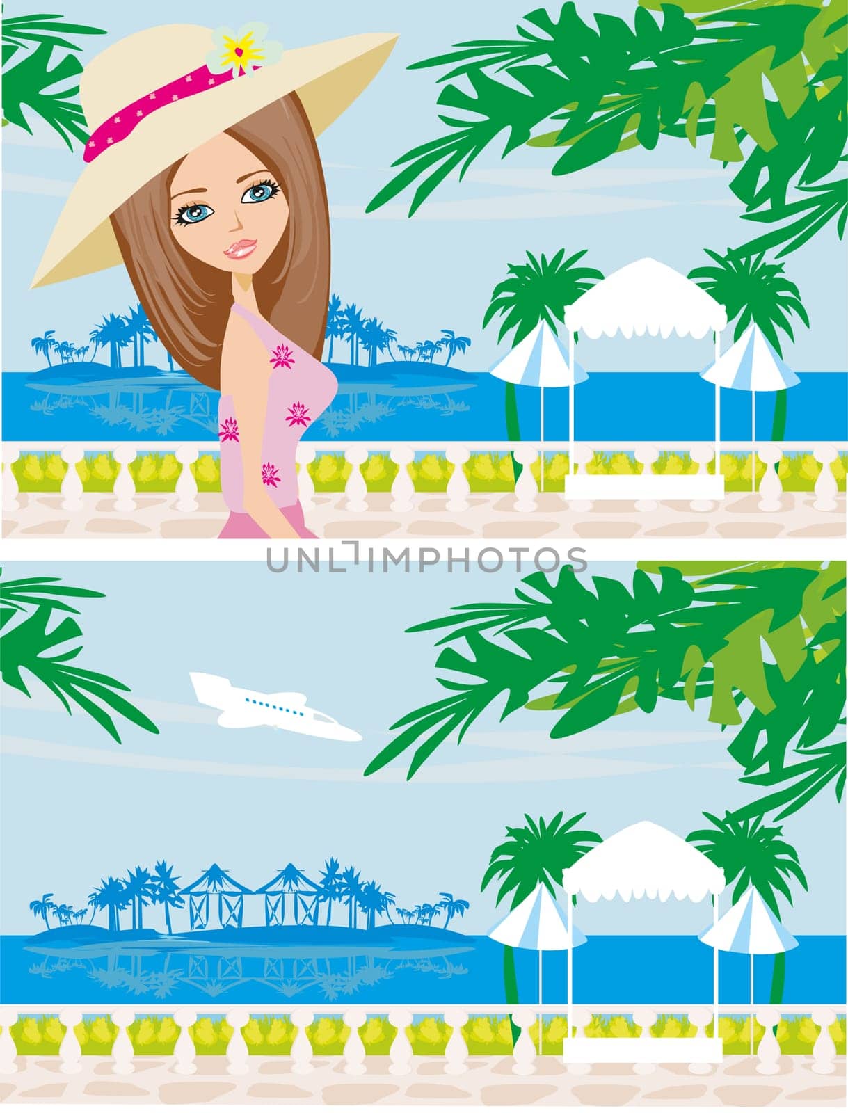 Beautiful young woman in a tropical resort