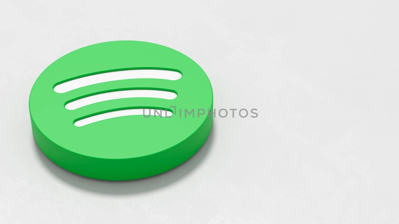 Spotify Logo 3D Symbol Shape on Plastered Light Grey Background with Copy space 3D Illustration
