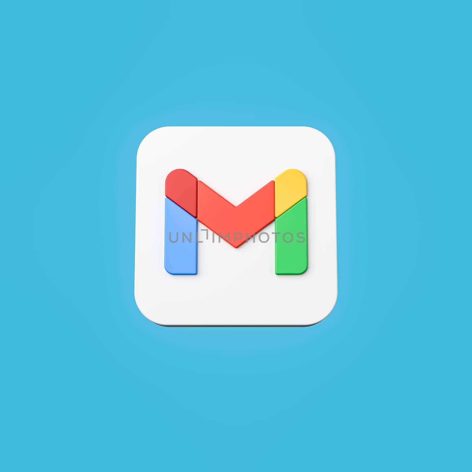 Gmail App Icon 3D Shape Isolated on Flat Blue Background with Shadow 3D Illustration