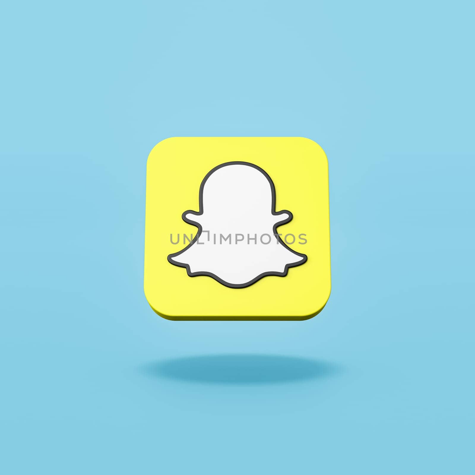 Snapchat Logo 3D Shape Isolated on Flat Blue Background with Shadow 3D Illustration
