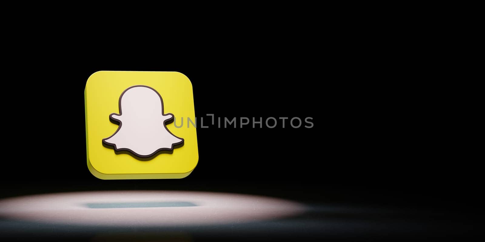 Snapchat Logo 3D Symbol Shape Spotlighted on Black Background with Copy Space 3D Illustration