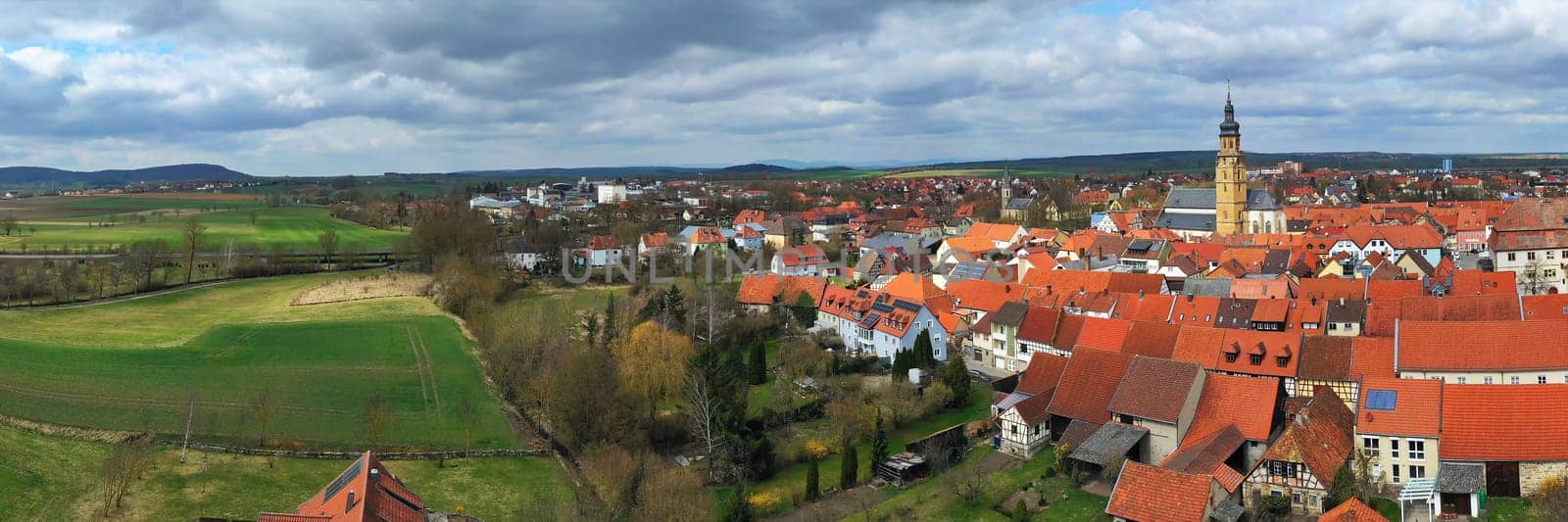 Aerial view of Bad Koenigshofen with sights of the city