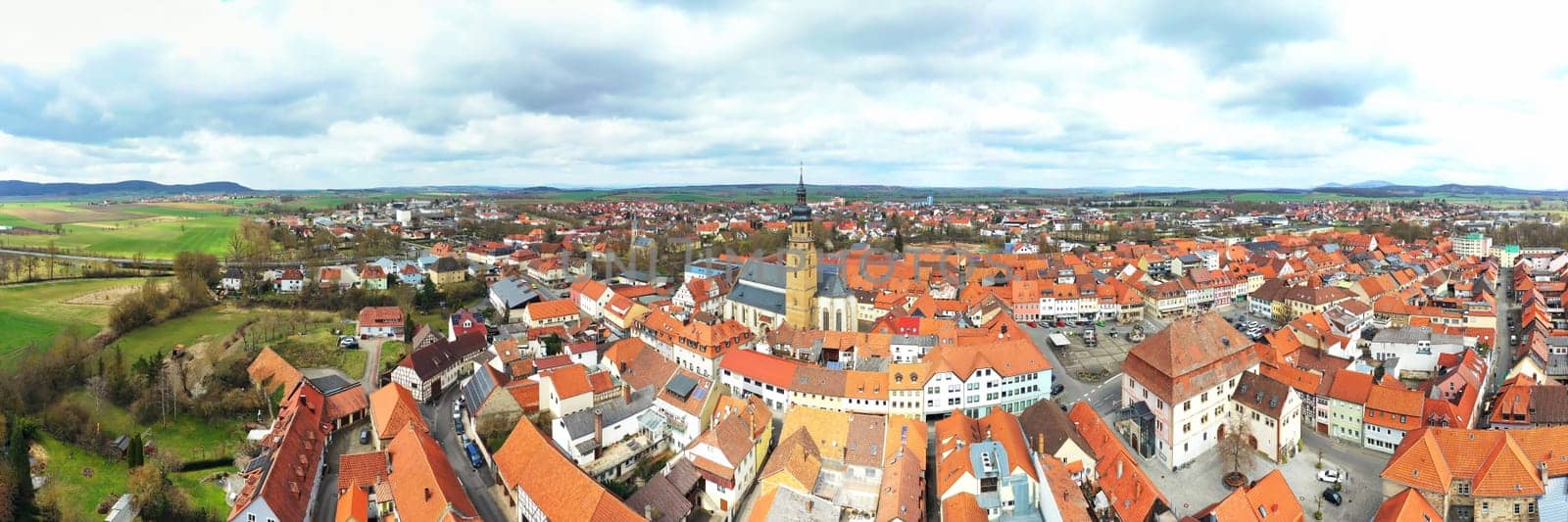 Aerial view of Bad Koenigshofen with sights of the city