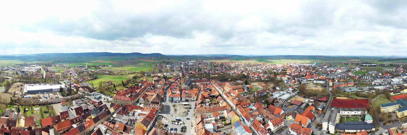 Aerial view of Bad Koenigshofen with sights of the city