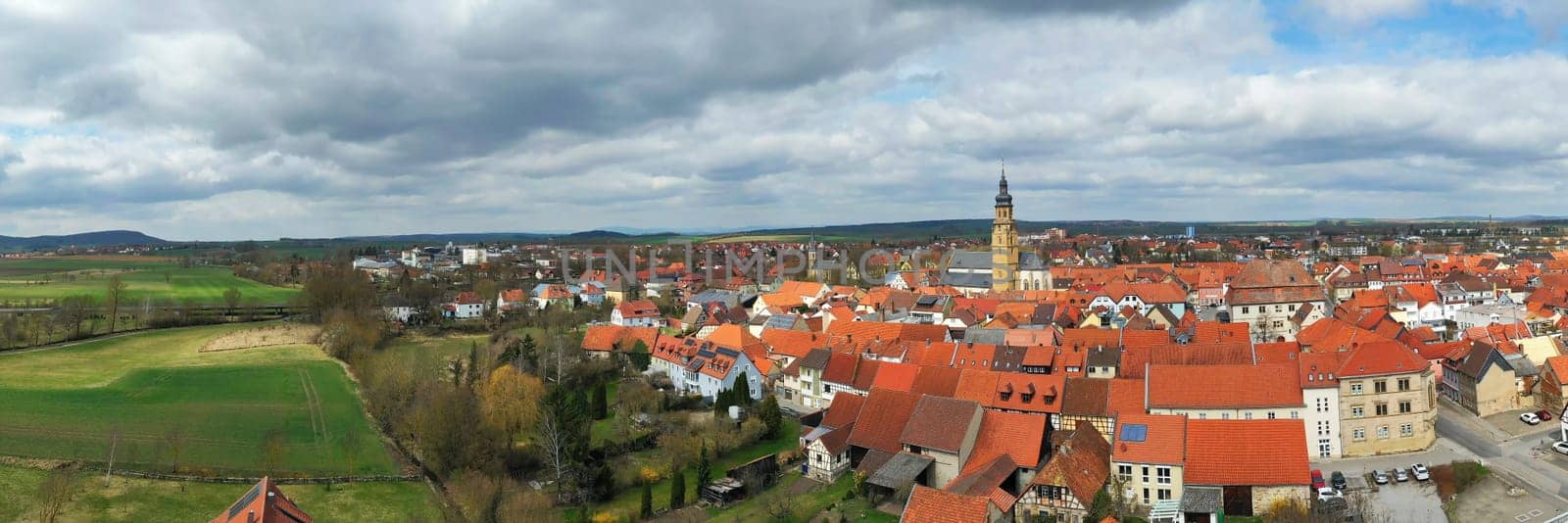 Aerial view of Bad Koenigshofen with sights of the city