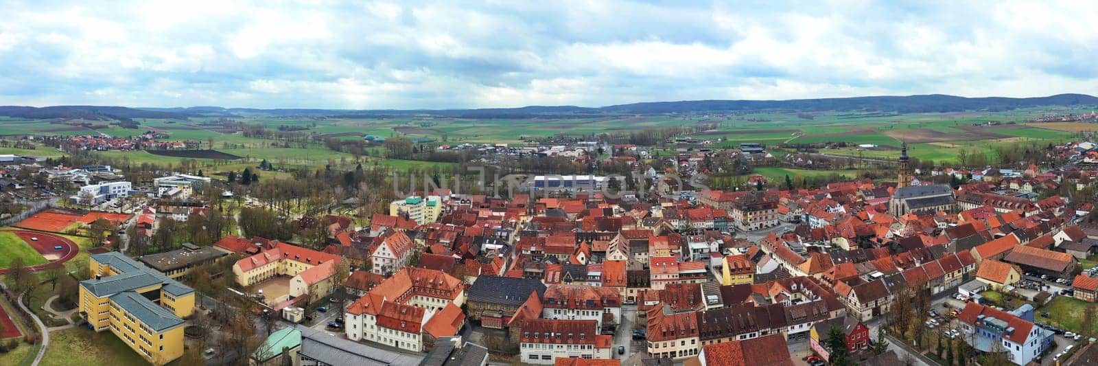 Aerial view of Bad Koenigshofen with sights of the city
