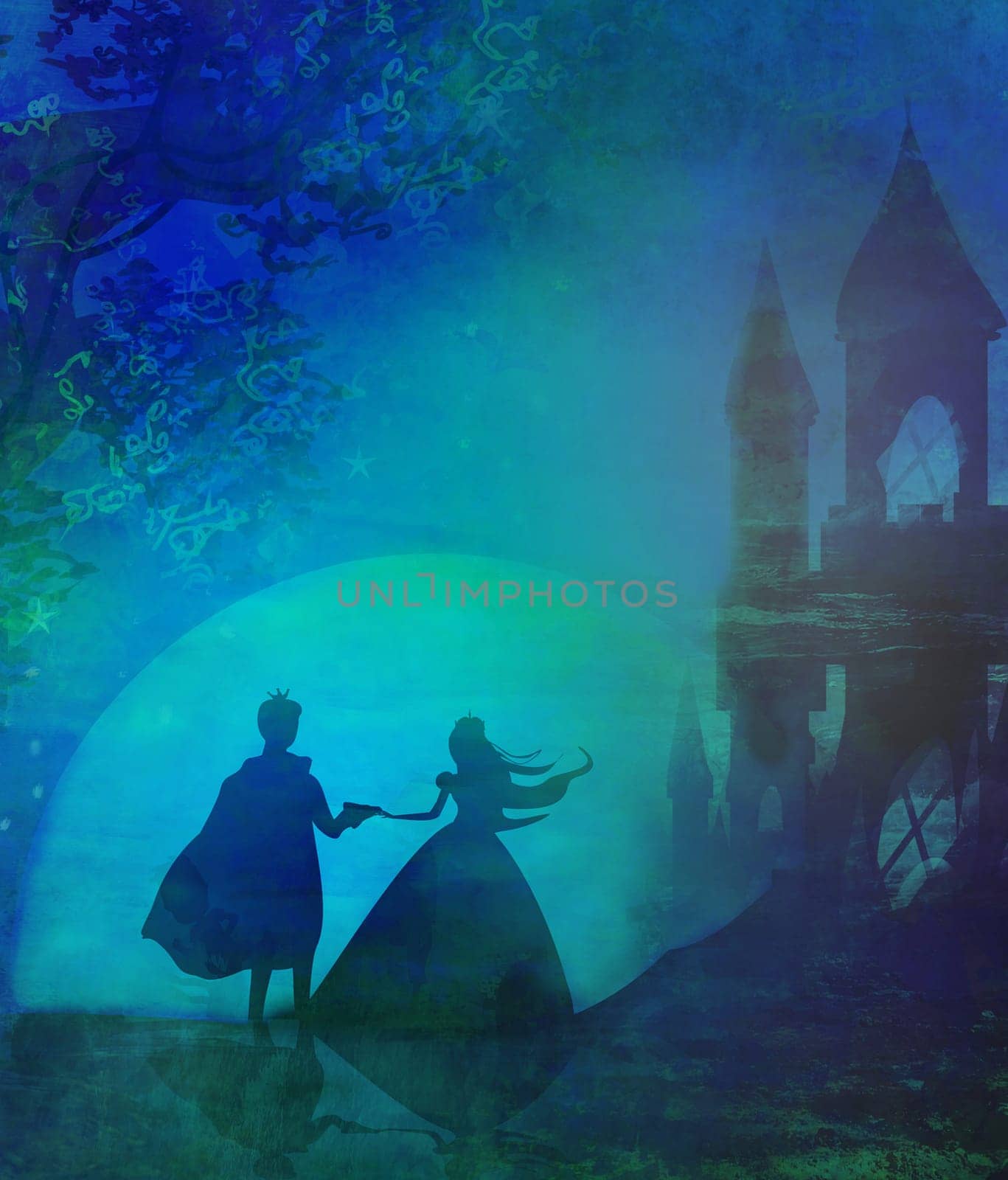 Magic castle and princess with prince