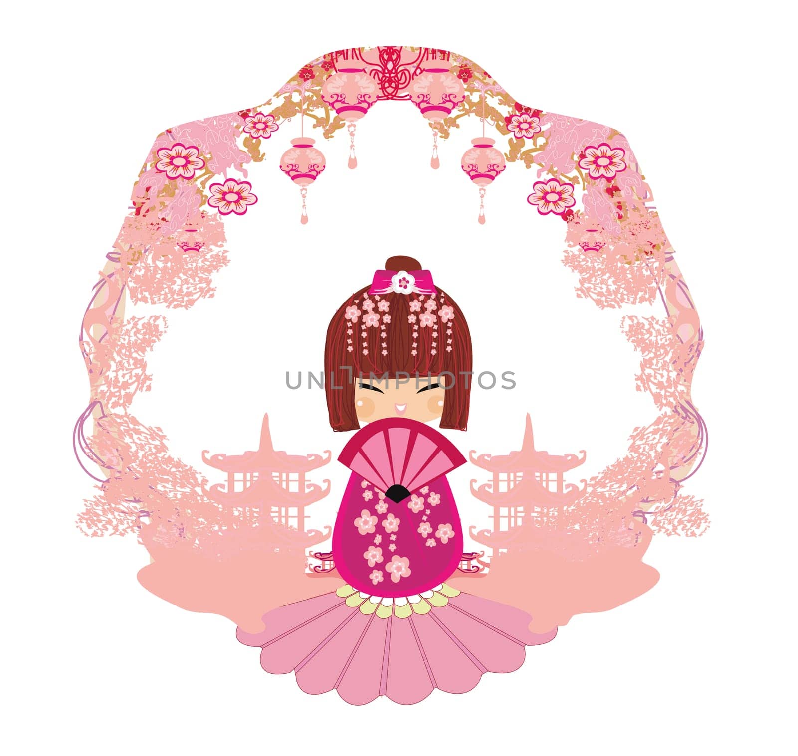 Kokeshi doll cartoon character , beautiful abstract card