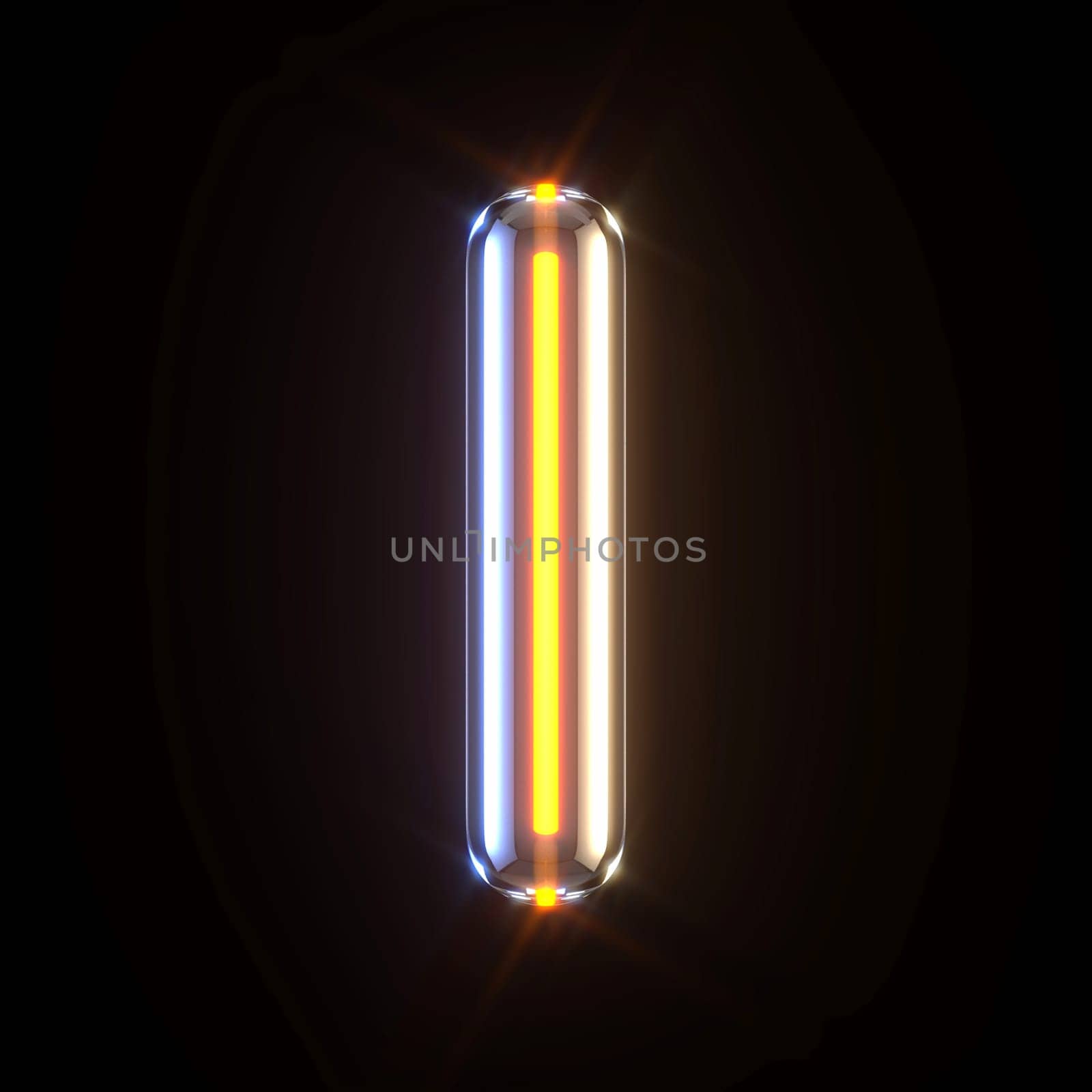 Glowing glass tube font Letter I 3D render illustration isolated on black background
