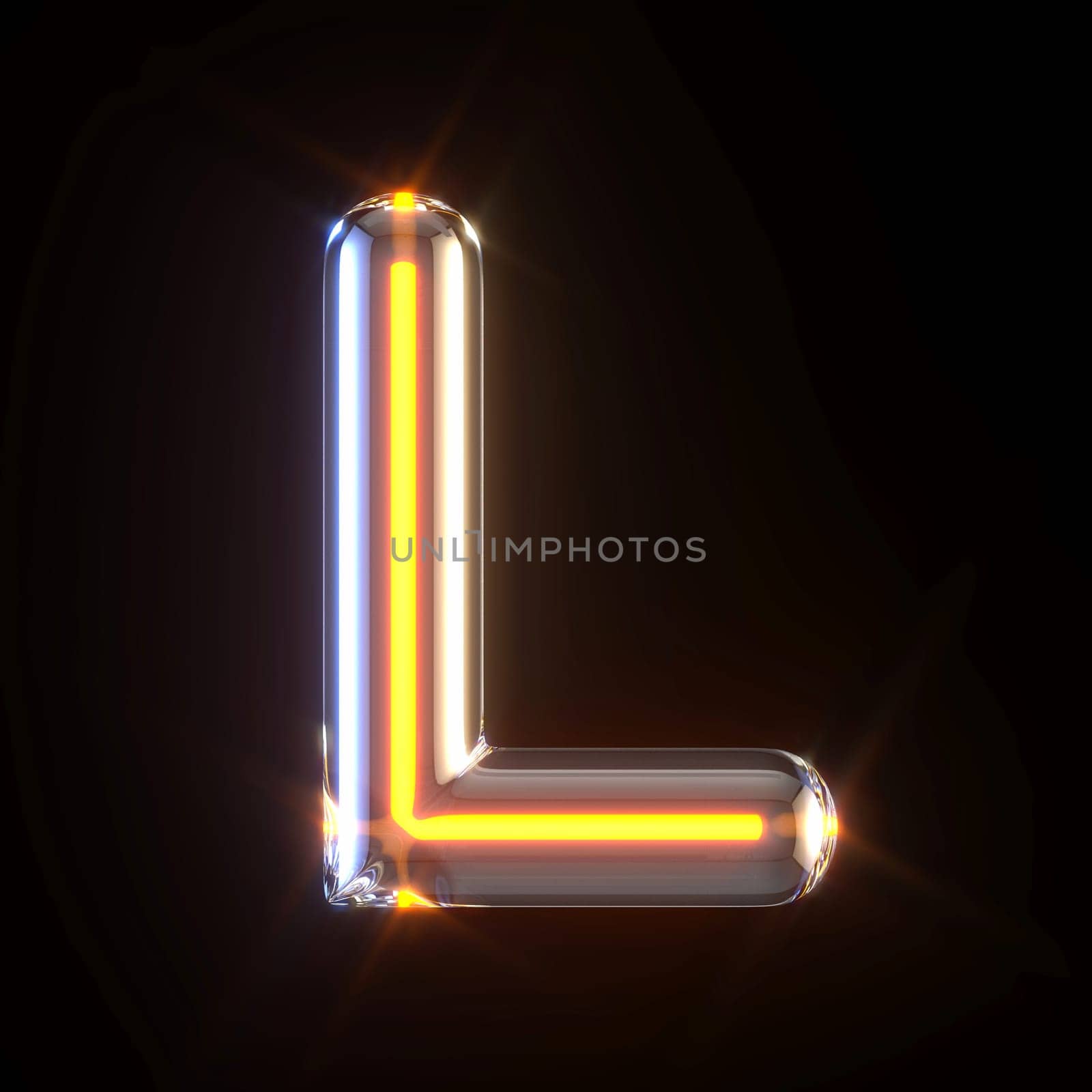 Glowing glass tube font Letter L 3D render illustration isolated on black background
